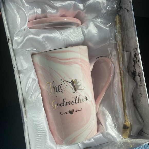 Chic Pink Marble Godmother Mug with Gold Spoon - Picture 2 of 5